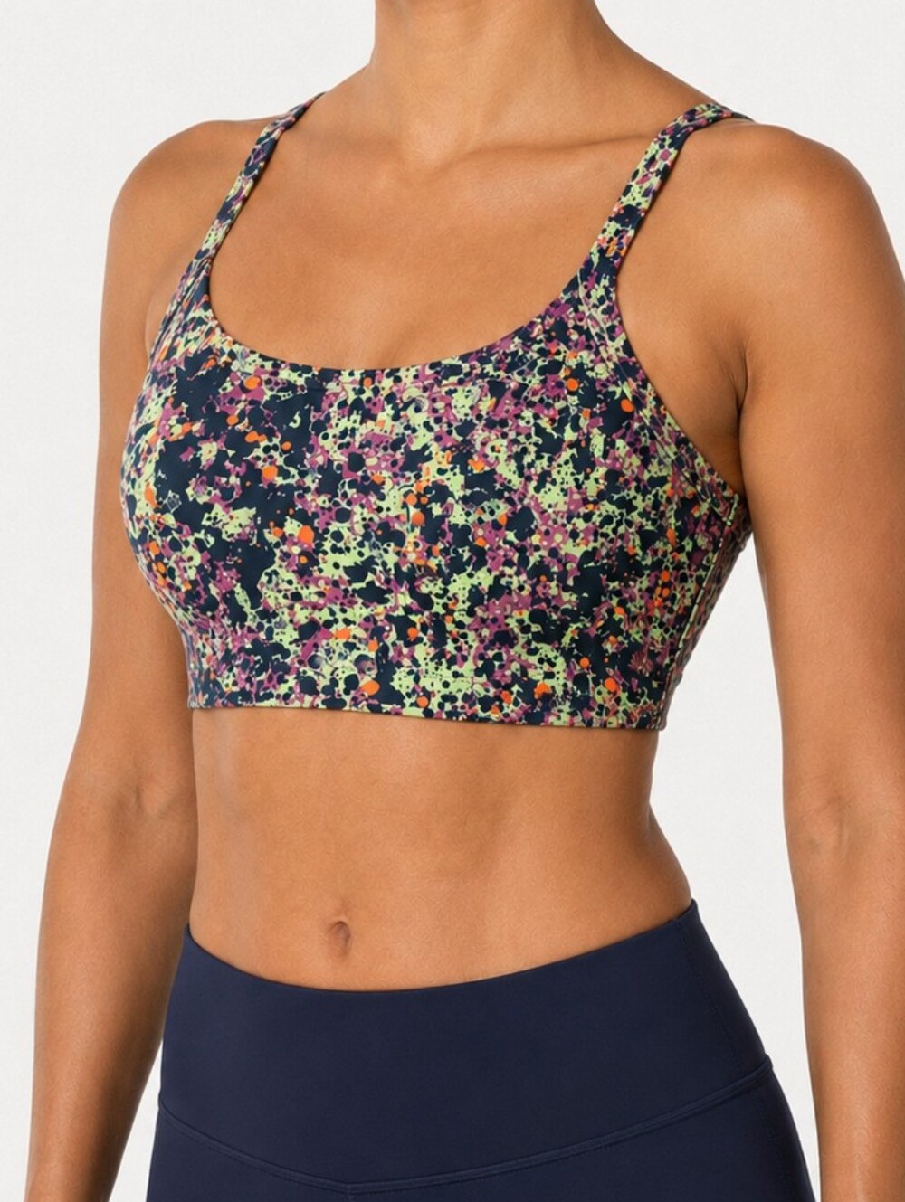 Cycle House by Marika Blue Coral Splatter Crop Tank Sports Bra Size S